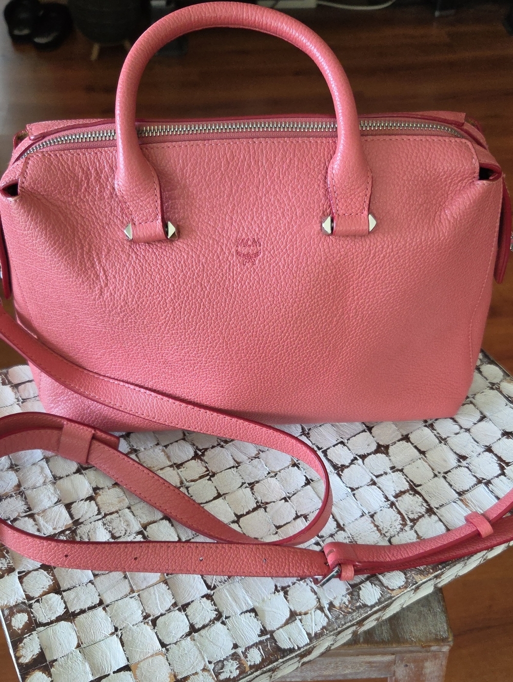 MCM Pink Leather Dome Satchel Handbag